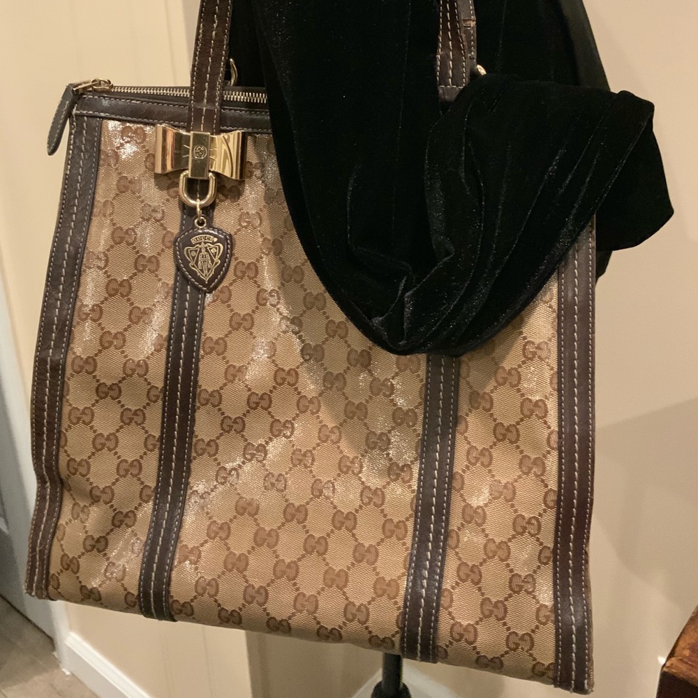 Gucci Brown Monogram Canvas Tote with Dark Brown Trim